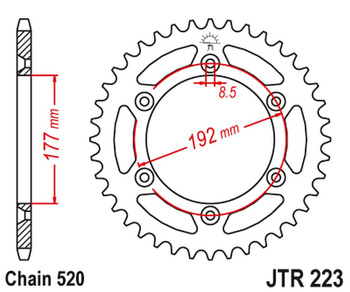 JT ZĘBATKA TYLNA 223 48 HUSQVARNA WR 250 '83-84, WR/CR 250 '80, WR 350 '81-88, WR/CR 400 '81-89, CR 400/430 '81-83 (22348JT) (ŁAŃC. 520)