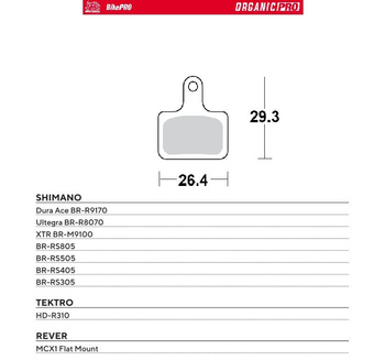 MOTO-MASTER WYPRZEDAŻ BIKE PRO KLOCKI HAMULCOWE ROWEROWE ORGANICZNE PRO PASUJE DO SHIMANO DURA ACE BR-R9170, ULTEGRA BR-R8070, XTR BR-M9100, BR-RS805, BR-RS505, BR-RS405, BR-RS305, TEKTRO HD-R310