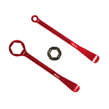 ACCEL KOMPLET ŁYŻEK DO OPON ALU KUTE Z KLUCZAMI OCZKOWYMI 32, 22, 12, 10 MM KOLOR CZERWONY