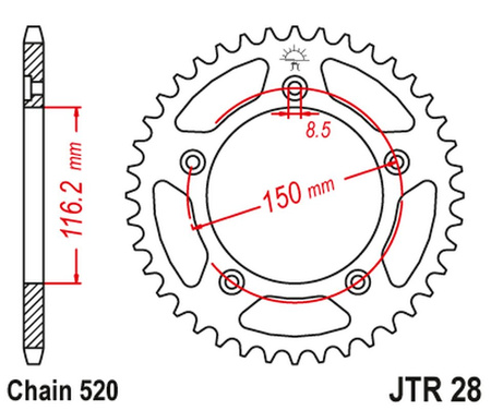 JT ZĘBATKA TYLNA 4329 42 APRILIA RS 250 '95-04' (432942JT) (ŁAŃC.520)