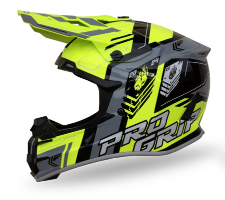 PROGRIP 2024/11 KASK CROSS PG3080 SPIRITS KOLOR ŻÓŁTY FLUO CZARNY SZARY ROZM. L (380-347) ( HOMOLOGACJA ECE 22R06, ZAPIĘCIE DD )