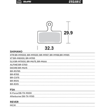MOTO-MASTER WYPRZEDAŻ BIKE PRO KLOCKI HAMULCOWE ROWEROWE ORGANICZNE PASUJE DO SHIMANO XTR BR-M9000, BR-M9020, BR-M987, BR-M988, BR-M985, XT BR-M8000, BR-M785, SLX BR-M7000, BR-M675, BR-M666, DEORE BR-M615