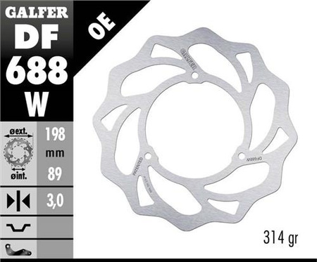 GALFER TARCZA HAMULCOWA PRZÓD KTM SX 65 '98-23, HUSQVARNA TC 65 '17-23, GAS GAS MC 65 '21-23 (198X89X3MM) (3x6,5MM) WAVE