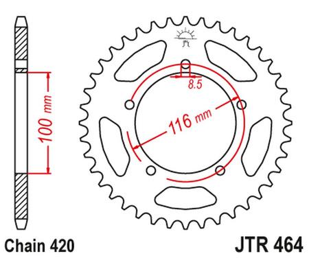 JT ZĘBATKA TYLNA 464 50 KAWASAKI KX 60 '83-03', KX 80 '83-85' (46450JT) (ŁAŃC.420)