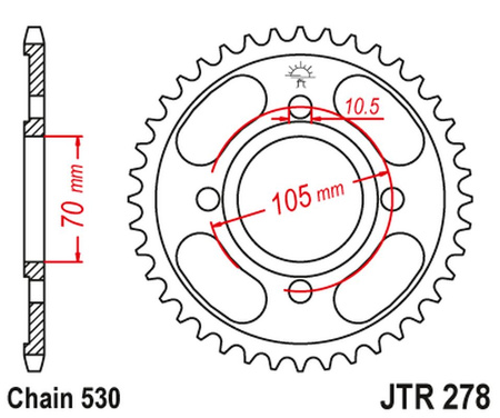 JT ZĘBATKA TYLNA 278 36 HONDA CB 250 '73-77',CJ 250 '76-79', CB 360/400 '75-79' (27836JT) (ŁAŃC.530)