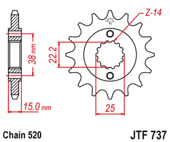 JT ZĘBATKA PRZEDNIA 7001 14 DUCATI 907 PASO SPORTS '90-'93 (700114JT) (ŁAŃC. 520)