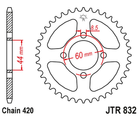 JT ZĘBATKA TYLNA 832 40 YAMAHA FS1 DX/EA/SE, MX 80 '80-82, TY 80, DT 80 '77-83 (83240JT) (ŁAŃC. 420) NA ZAMÓWIENIE