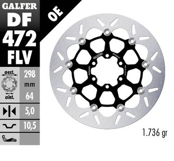 GALFER TARCZA HAMULCOWA PRZÓD / TYŁ APRILIA; CAGIVA; INDIAN; MOTO MORINI; VICTORY; YAMAHA (298X64X5) (FLOATING) (PATRZ OPIS)