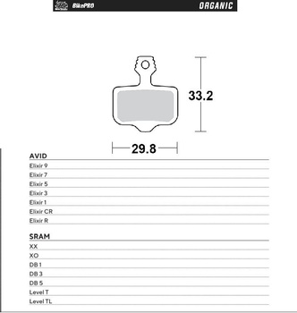 MOTO-MASTER WYPRZEDAŻ BIKE PRO KLOCKI HAMULCOWE ROWEROWE ORGANICZNE PASUJE DO AVID ELIXIR 9 / 7 / 5 / 3 / 1 / CR / R, SRAM XX, XO,DB1,DB 3, DB 5, LEVELT, LEVEL TL