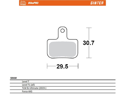 MOTO-MASTER WYPRZEDAŻ BIKE PRO KLOCKI HAMULCOWE ROWEROWE SINTER METALICZNE PASUJE DO SRAM LEVEL T, LEVEL TL, TLM ULTIMATE (2019-), FORCE AXS