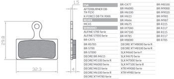 BRENTA BIKE KLOCKI HAMULCOWE ROWEROWE ORGANIC MTB / SZOSA PÓŁMETALICZNE PASUJE DO SHIMANO XTR BR-M9000, BR-M9020, BR-M987, BR-M988, BR-M985, XT BR-M8000, BR-M785, SLX BR-M7000, BR-M675, BR-M666, DEORE BR-M615 BR122