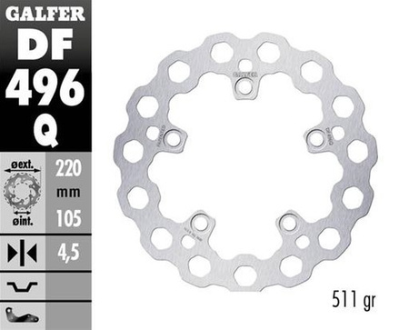 GALFER TARCZA HAMULCOWA TYŁ YAMAHA YZF-R6 '03-'23; YZF-R1 '04-'23; MT-10 '16- (CUBIQ FIXED) (220X105X5MM)