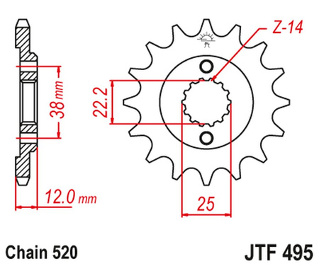 JT ZĘBATKA PRZEDNIA 495 15 DUCATI PASO SPORT 750 '86-90' (49515JT) (ŁAŃC. 520)