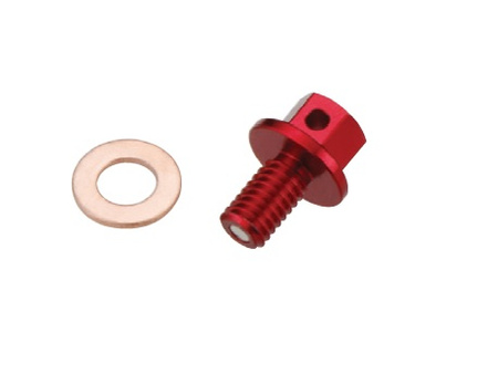 ACCEL ŚRUBA KONTROLI POZIOMU OLEJU W SKRZYNI BIEGÓW HONDA CRF 250R/X '02-18, 450R '02-16, 450X '05-18 (Z MAGNESEM) KOLOR CZERWONY (MTP-01RD)
