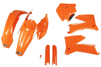 UFO KOMPLET PLASTIKÓW (FULL KIT) Z OSŁONAMI TELESKOPÓW (AMORTYZATORÓW) KTM SX / SXF '05-'06 KOLOR OEM (POMARAŃCZOWY) (KT503E999)
