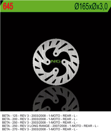 NG TARCZA HAMULCOWA TYŁ BETA REV 3 125/200/250/270 '03-'08 (165X3) (4X10,5MM)