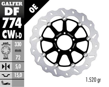 GALFER TARCZA HAMULCOWA PRZÓD DUCATI 1098 '07-'08; 1198S/R '09-; 1103/1199/1299 PANIGALE '12-; MULTISTRADA 1103 V4 '21-23 (PRAWA) (WAVE FLOATING) (330X72X5MM)