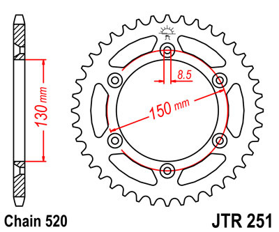 JT ZĘBATKA TYLNA 270 43 YAMAHA WR 250R '08-'20 (J27043JT) (ŁAŃC. 520)