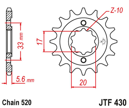 JT ZĘBATKA PRZEDNIA 430 15 KAWASAKI KXF 250 '04-'05, SUZUKI RMZ 250 '04-'05 (43015JT) (ŁAŃC. 520)