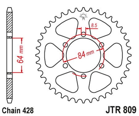 JT ZĘBATKA TYLNA 809 54 SUZUKI RM 100 '76-77, TM 100 '74-75, DR 125 '85-00, TF 100/125 '81, SP 125 '86-88 (80954JT) (ŁAŃC. 428)