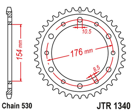 JT ZĘBATKA TYLNA 4434 43 HONDA VFR750, VFR800 V-TEC '02-'14, VFR800X CROSSRUNNER '11-'15 (443443JTZBK) (ŁAŃC. 530) KOLOR CZARNY