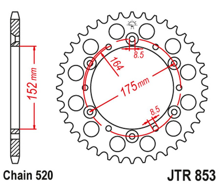 JT ZĘBATKA TYLNA 856 40 ALUMINIOWA RACELITE YAMAHA YZ/YZF '88-'98 (85640JTA) (ŁAŃC. 520) KOLOR CZARNY