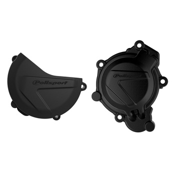 POLISPORT ZESTAW OSŁONA POKRYWY (DEKLA) ALTERNATORA ORAZ OSŁONA POKRYWY SPRZĘGŁA KTM SX/XC 125/150 '16-'18; HUSQVARNA TC 125 '16-'18 KOLOR CZARNY (8464100001+8460300001)