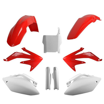 POLISPORT KOMPLET PLASTIKÓW (FULL KIT) HONDA CRF 450R '05-'06 W ZESTAWIE TABLICA PRZEDNIA (8661900001) I OSŁONY AMORTYZARORÓW (8351700001) KOLOR CZERWONO BIAŁY OEM