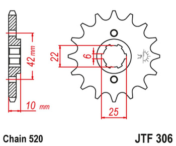 JT ZĘBATKA PRZEDNIA 281 14 HONDA NX 650 DOMINATOR '88 (GRUBOŚĆ 10MM) (28114JT) (ŁAŃC. 520) (-1)
