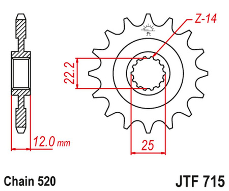 JT ZĘBATKA PRZEDNIA 2102 12 GAS GAS EC 125/200/250/300/400/450/515 '00-18' (210212JT) (ŁAŃC.520)