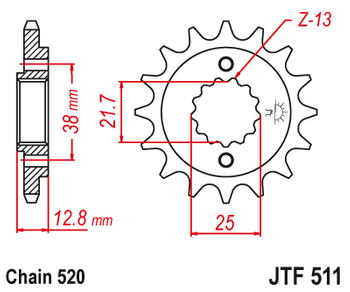 JT ZĘBATKA PRZEDNIA 511 15 Z GUMĄ KAWASAKI KLR 650 '90-'14 (51115JTRB) (ŁAŃC. 520)