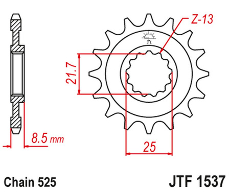 JT ZĘBATKA PRZEDNIA 2137 19 KAWASAKI ZX10R '04-'18 (213719JT) (ŁAŃC. 525)
