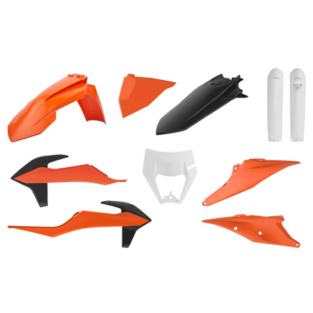 POLISPORT KOMPLET PLASTIKÓW (FULL KIT) KTM EXC/EXC-F TPI '20-'23 W ZESTAWIE OSŁONA LAMPY (8668600002) I OSŁONY AMORTYZATORÓW (8398600003) KOLOR OEM POMARAŃCZOWY CZARNY