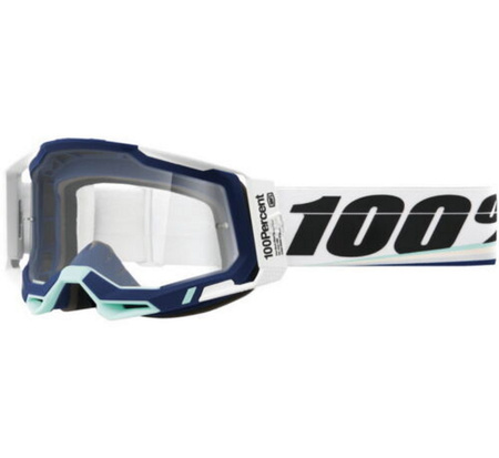 WYPRZEDAŻ 100 PROCENT GOGLE MODEL RACECRAFT 2 ARSHAM - CLEAR LENS - KOLOR BIAŁY/NIEBIESKI SZYBKA PRZEŹROCZYSTA