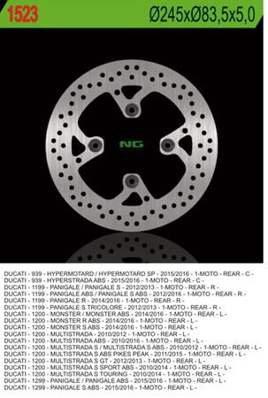 NG TARCZA HAMULCOWA TYŁ DUCATI MULTISTRADA 1200 10-16, MONSTER 1200 14-16, HYPERMOTORAD