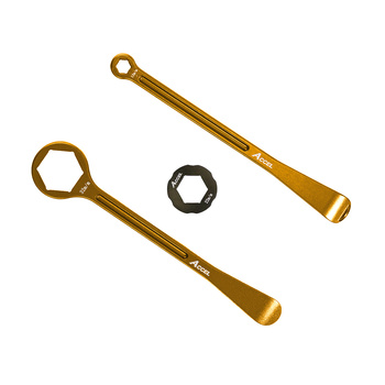 ACCEL KOMPLET ŁYŻEK DO OPON ALU KUTE Z KLUCZAMI OCZKOWYMI 32, 22, 12, 10 MM KOLOR ZŁOTY