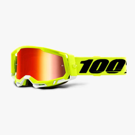 WYPRZEDAŻ 100 PROCENT GOGLE MODEL RACECRAFT 2 YELLOW - MIRROR RED LENS - KOLOR ŻÓŁTY FLUO/CZARNY SZYBKA CZERWONE LUSTRO STARY KOD(50121-251-04)