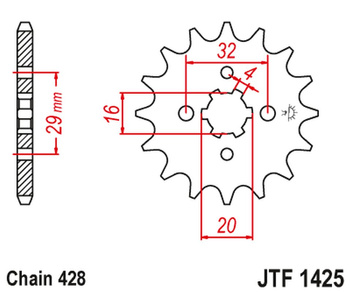 JT ZĘBATKA PRZEDNIA 425 13 SUZUKI GSXR 125 17-19, RG 80 86-87, GSX 125S 17-19, TS 125R '90-'96, RV 125 '07-'15 (42513JT) (ŁAŃC. 428) - ZASTĘPUJE JTF425.13