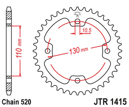 JT ZĘBATKA TYLNA 4303 38 KAWASAKI KSF 450 (KFX 450) '08-14' (ATV) (430338JT) (ŁANC.520)