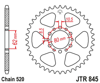 JT ZĘBATKA TYLNA 845 43 YAMAHA YZ 100 '78-79, SRX 250 '87, (84543JT) (ŁAŃC. 520) NA ZAMÓWIENIE