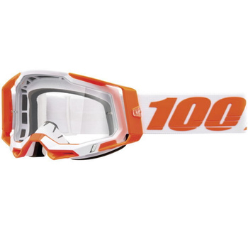 WYPRZEDAŻ 100 PROCENT GOGLE MODEL RACECRAFT 2 ORANGE - CLEAR LENS - KOLOR POMARAŃCZOWY/BIAŁY SZYBKA PRZEŹROCZYSTA