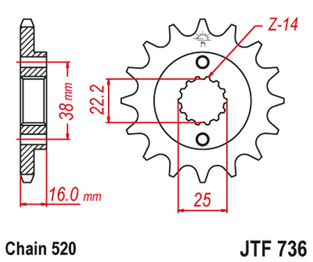 JT ZĘBATKA PRZEDNIA 490 16 DUCATI MONSTER 600/750/900 (49016JT) (ŁAŃC. 520)