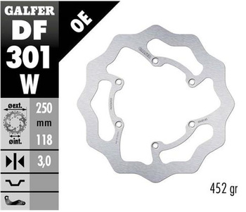 GALFER TARCZA HAMULCOWA PRZÓD SUZUKI RM 125/250 '85-'08, DR-Z 250/400 '00-, YAMAHA WR 250F '03-'16, WR/YZ 426F/450F '00-'15, YZ 125/250 '08-'17 WAVE (250X118X3MM)