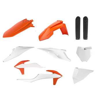 POLISPORT KOMPLET PLASTIKÓW (FULL KIT) KTM SX/SX-F '19-'22 W ZESTAWIE TABLICA PRZEDNIA (8666400008) I OSŁONY AMORTYZATORÓW (8398600003) KOLOR OEM POMARAŃCZOWY BIAŁY