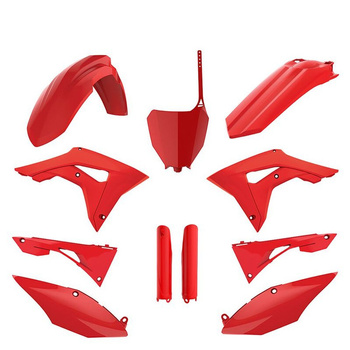 POLISPORT KOMPLET PLASTIKÓW (FULL KIT) HONDA CRF 250R '14-'17; CRF 450R '13-'16 W ZESTAWIE TABLICA PRZEDNIA (8667200001) I OSŁONY AMORTYZARORÓW (8351900003) KOLOR CZERWONY