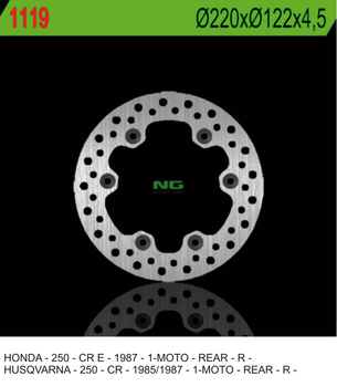 NG TARCZA HAMULCOWA TYŁ HUSQVARNA CR 250 '85-'87 HONDA CR 250 87 ' (220X122X4,5)