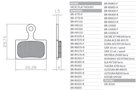 BRENTA BIKE KLOCKI HAMULCOWE ROWEROWE SINTER SPIEKANE METALICZNE MTB / SZOSA / ELEKTRYK PASUJE DO SHIMANO DURA ACE BR-R9170, ULTEGRA BR-R8070, XTR BR-M9100, BR-RS805, BR-RS505, BR-RS405, BR-RS305