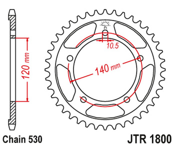 JT ZĘBATKA TYLNA 4409 43 SUZUKI GSF 1250 '06-'16, GSXR 1000/1300 (440943JTZBK) (ŁAŃC. 530) KOLOR CZARNY