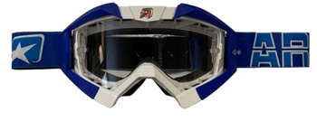 ARIETE GOGLE RIDING CROWS BASIC KOLOR BIAŁY/NIEBIESKI, SZYBKA ANTI FOG, ANTI SCRATCH, UV, ROLL-OFF READY, GĄBKA 2 WARSTWOWA