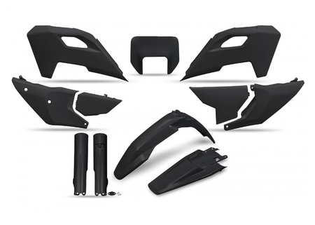UFO KOMPLET PLASTIKÓW (FULL KIT) Z OSŁONAMI TELESKOPÓW (AMORTYZATORÓW) HUSQVARNA TE 150 / 250 / 300 '24, FE 250 / 350 / 450 / 501 '24, KOLOR CZARNY